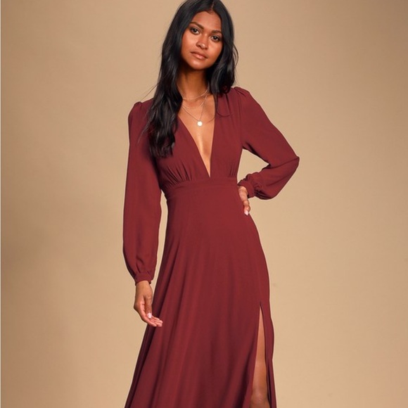 Lulu's All My Life Burgundy Long Sleeve Maxi Dress - Picture 1 of 7